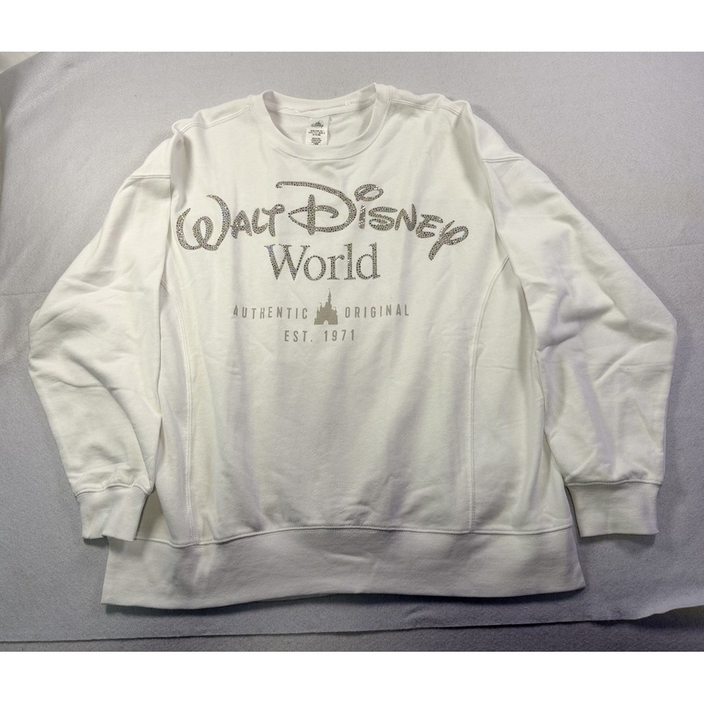 2026 Disney Parks Castle Rhinestone White Crewneck Sweatshirt 2XL NWT Sparkle